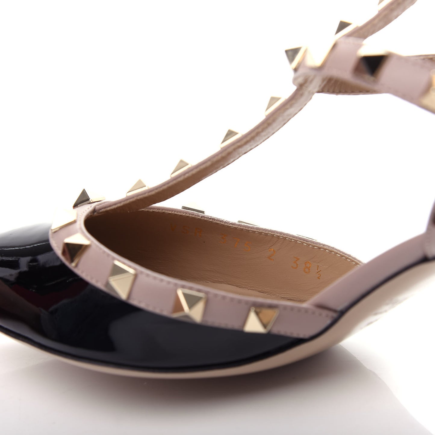 Patent Nappa Rockstud Ankle Strap 65mm Pumps 38.5 Black Poudre