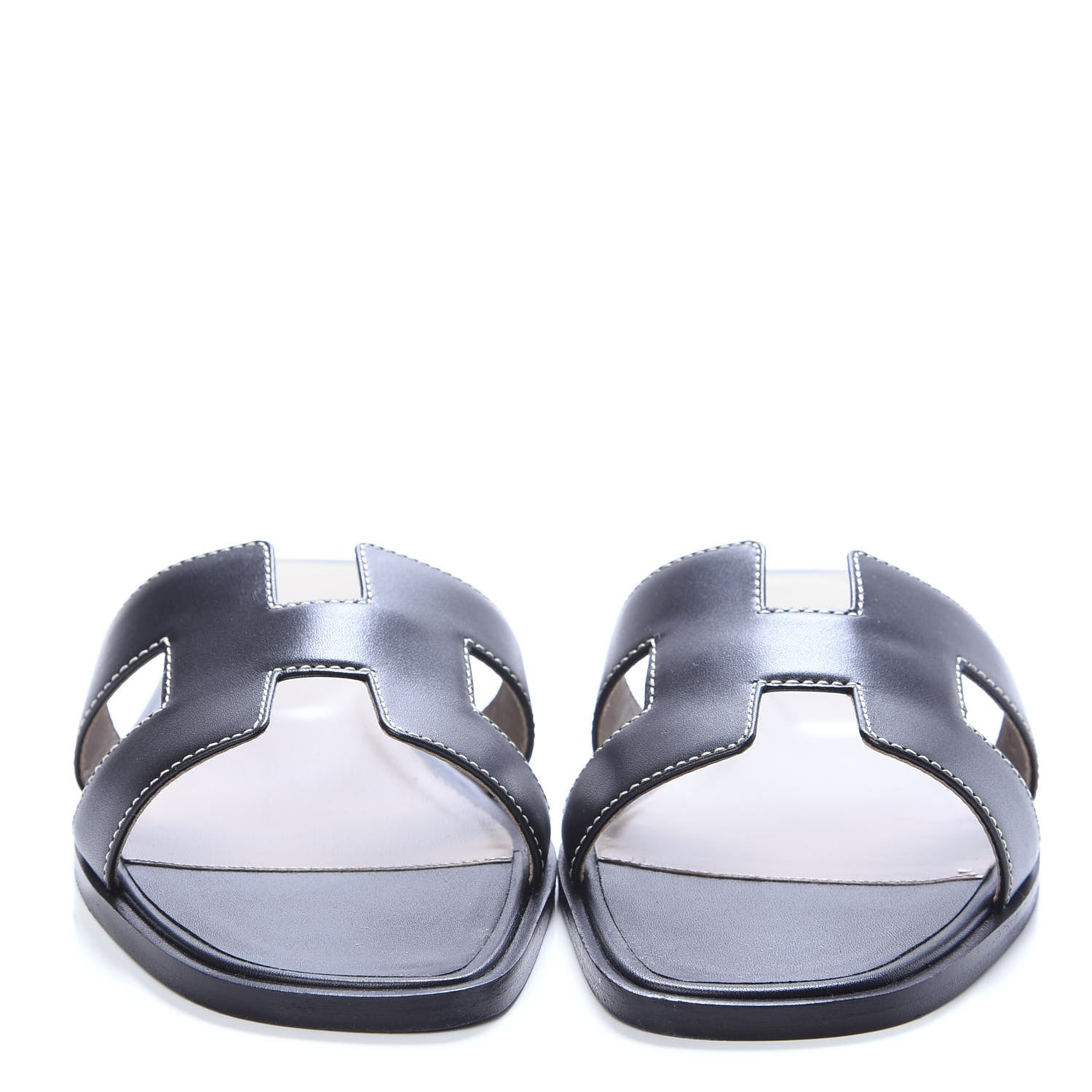 Hermes Box Calfskin Oran Sandals 38 Black 2 of 9
