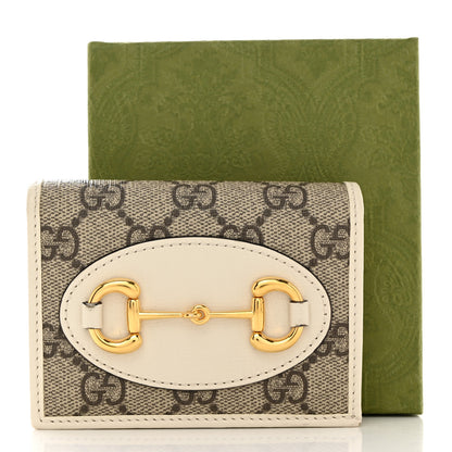 Gucci GG Supreme Monogram Azalea Calfskin Horsebit 1955 Card Case Wallet Beige Ebony Mystic White 9 of 9