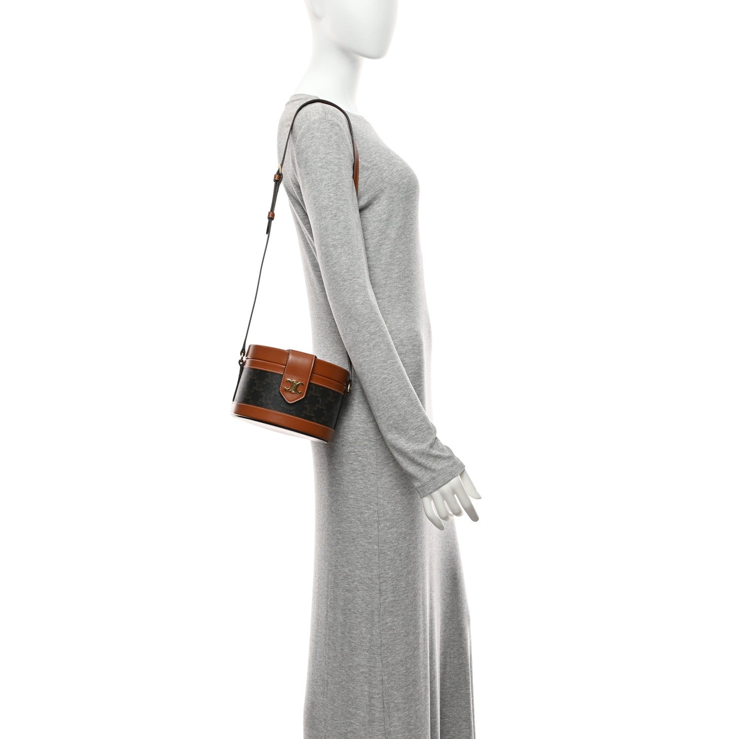 Celine Calfskin Triomphe Canvas Medium Tambour Bag Tan 2 of 10