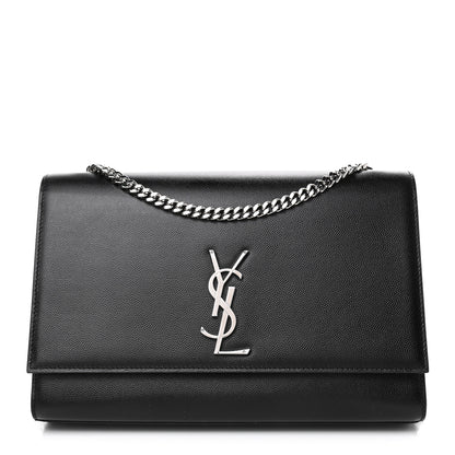 Saint Laurent Grain De Poudre Large Classic Monogram Kate Satchel Black 1 of 4