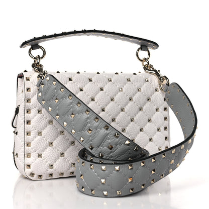 Valentino Garavani Grained Calfskin Medium Rockstud Spike Shoulder Bag White Grey 3 of 8