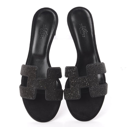 Hermes Suede Goatskin Crystal Powder Oasis Sandals 37 Black 5 of 11