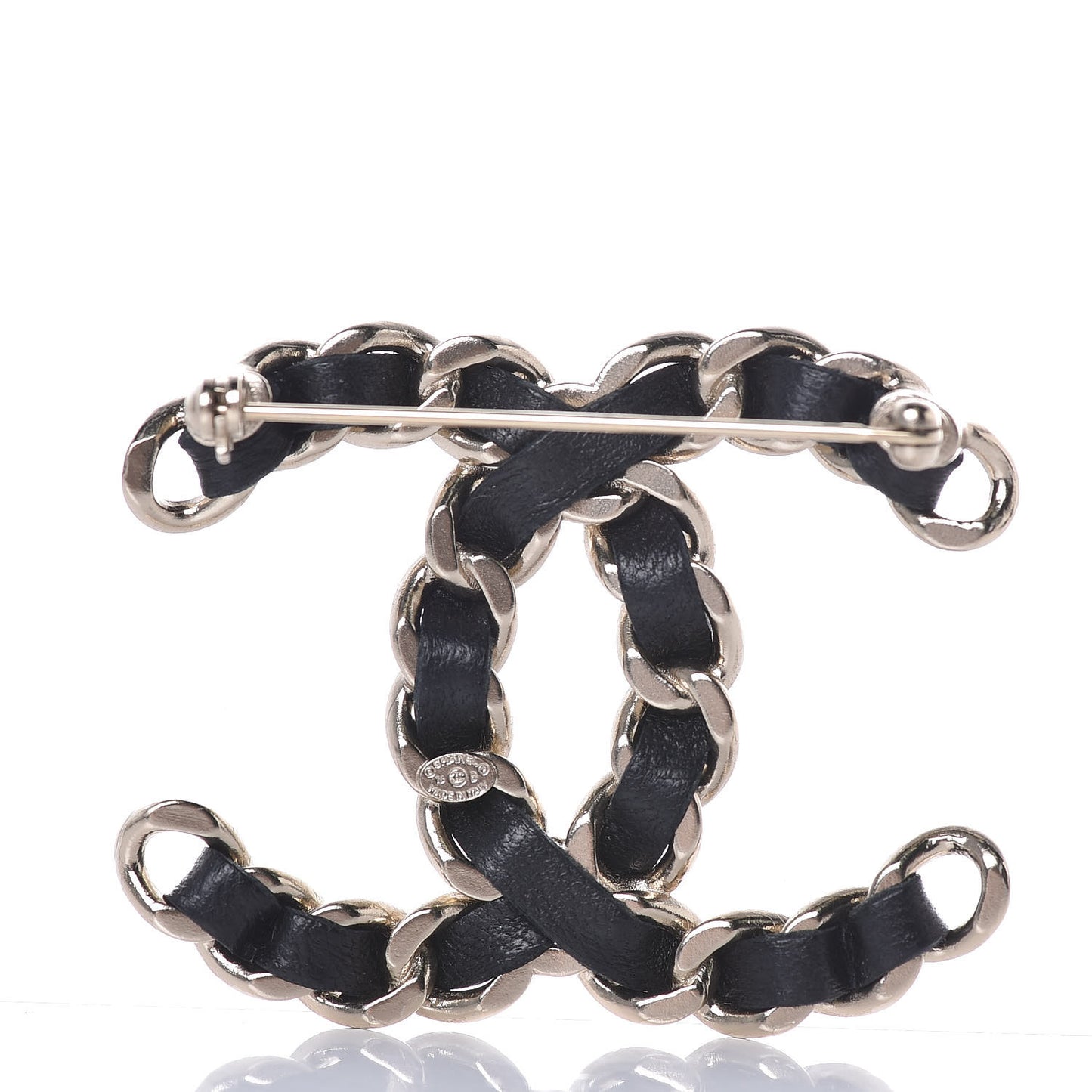 Lambskin Chain CC Brooch Black Gold
