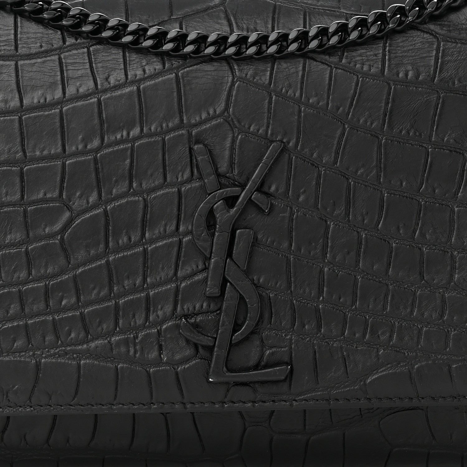 Saint Laurent Calfskin Crocodile Embossed Medium Classic Monogram Kate Satchel Black 7 of 10