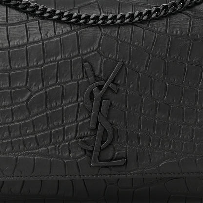 Saint Laurent Calfskin Crocodile Embossed Medium Classic Monogram Kate Satchel Black 7 of 10