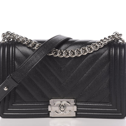 Chanel Caviar Chevron Quilted Medium Boy Flap Black 10 of 13