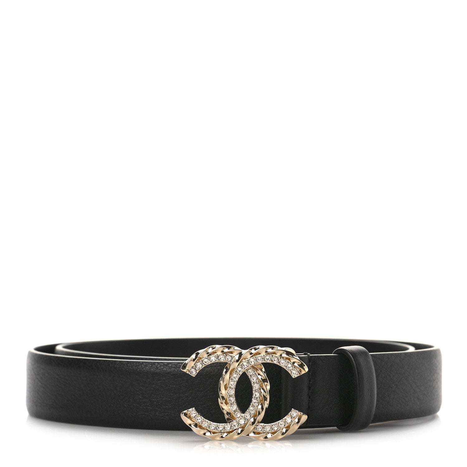 Chanel Calfskin Crystal Quilted CC Belt 80/32 Black 1 of 5