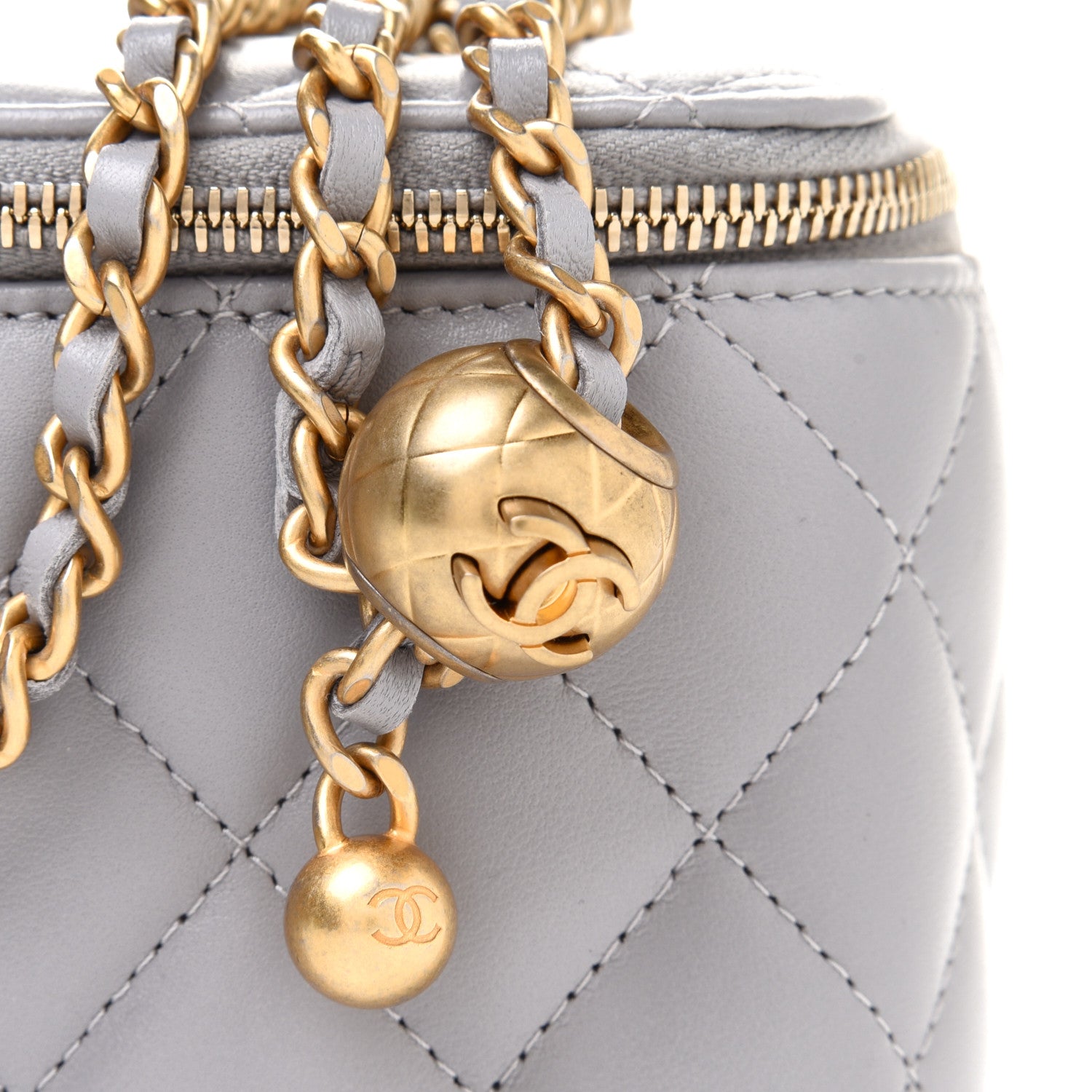 Chanel Lambskin Quilted Small Pearl Crush Vanity Case With Chain Grey 9 of 12
