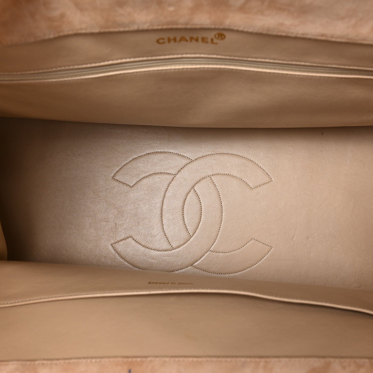 Chanel Suede Quilted CC Timeless Shopping Tote Beige 5 of 12