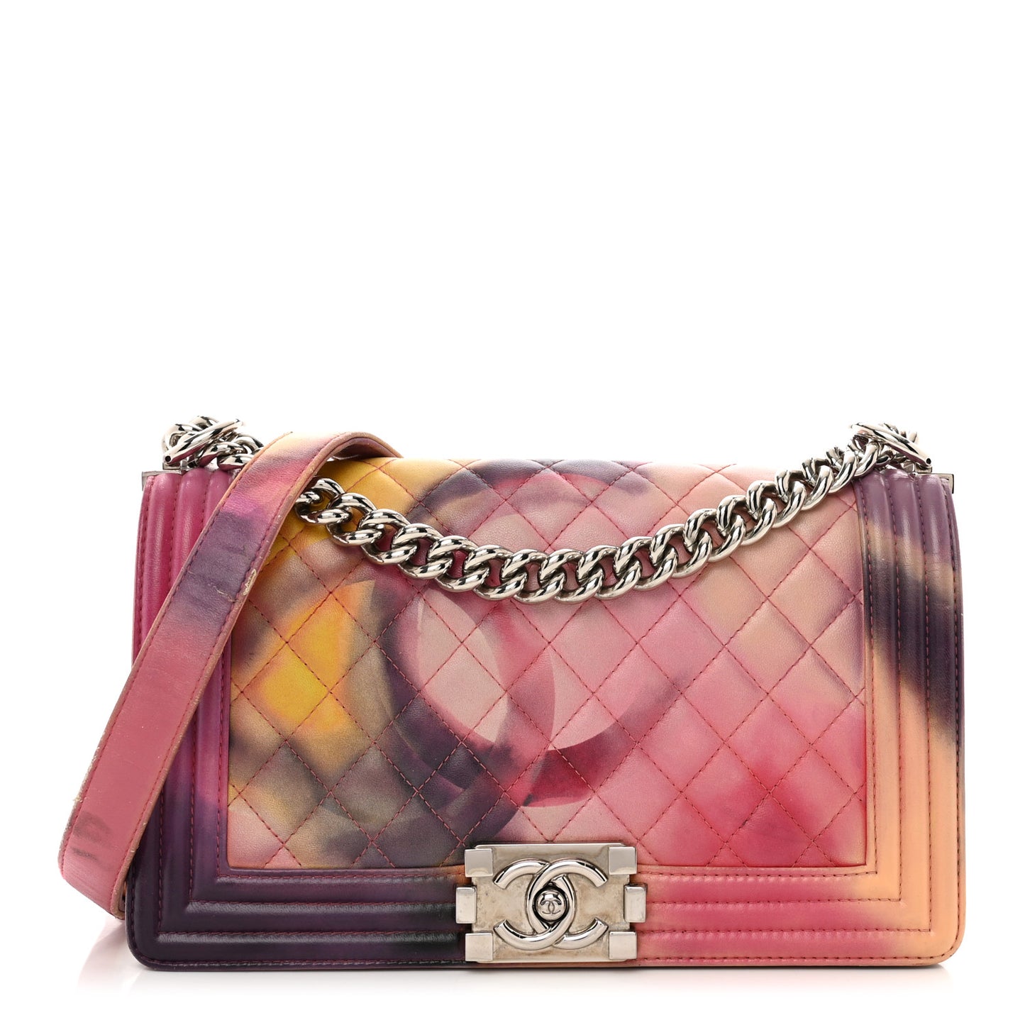 Printed Lambskin Quilted Medium Flower Power Boy Flap