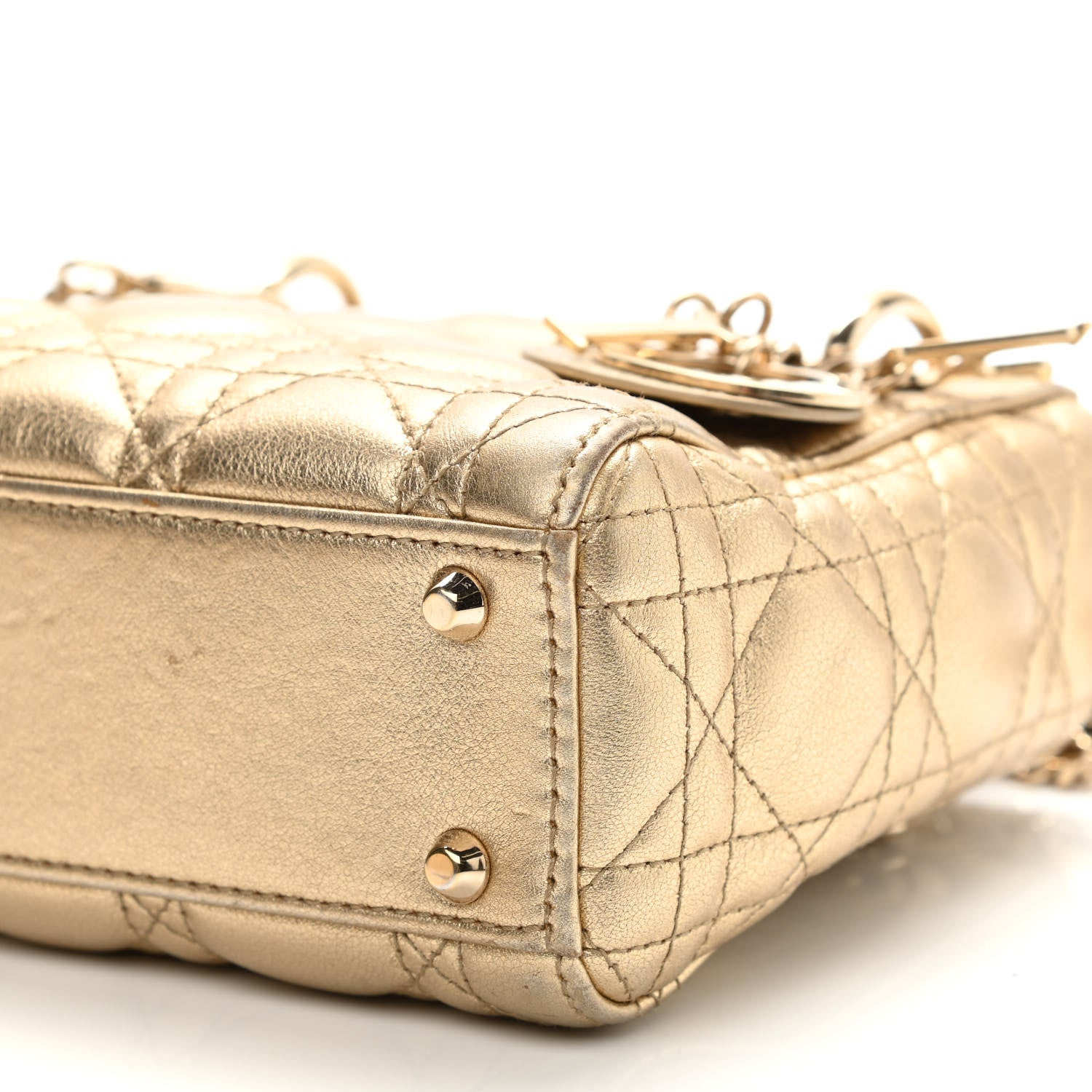 Christian Dior Metallic Lambskin Cannage Mini Lady Dior Gold 10 of 16