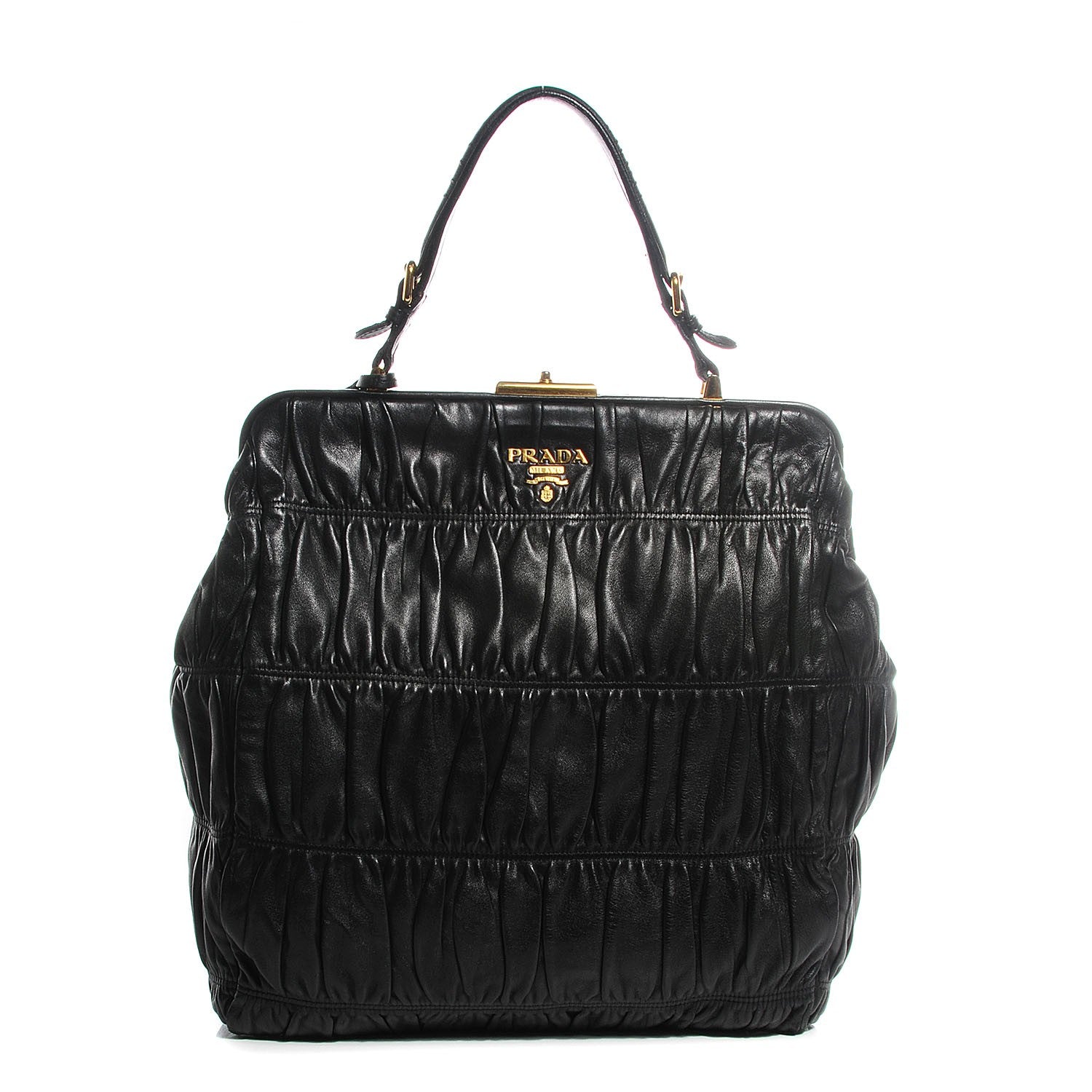 Prada Nappa Dressy Gaufre Framed Tote Black 1 of 9