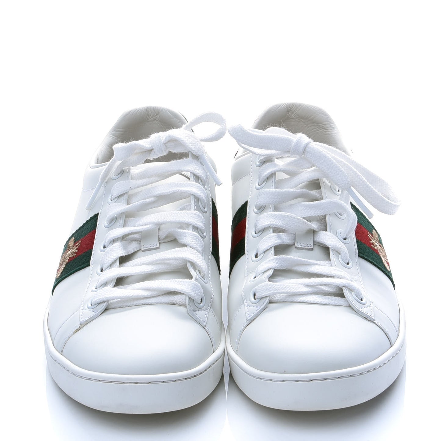 Calfskin Ayers Bee Embroidered Womens Ace Sneakers 39 White Green