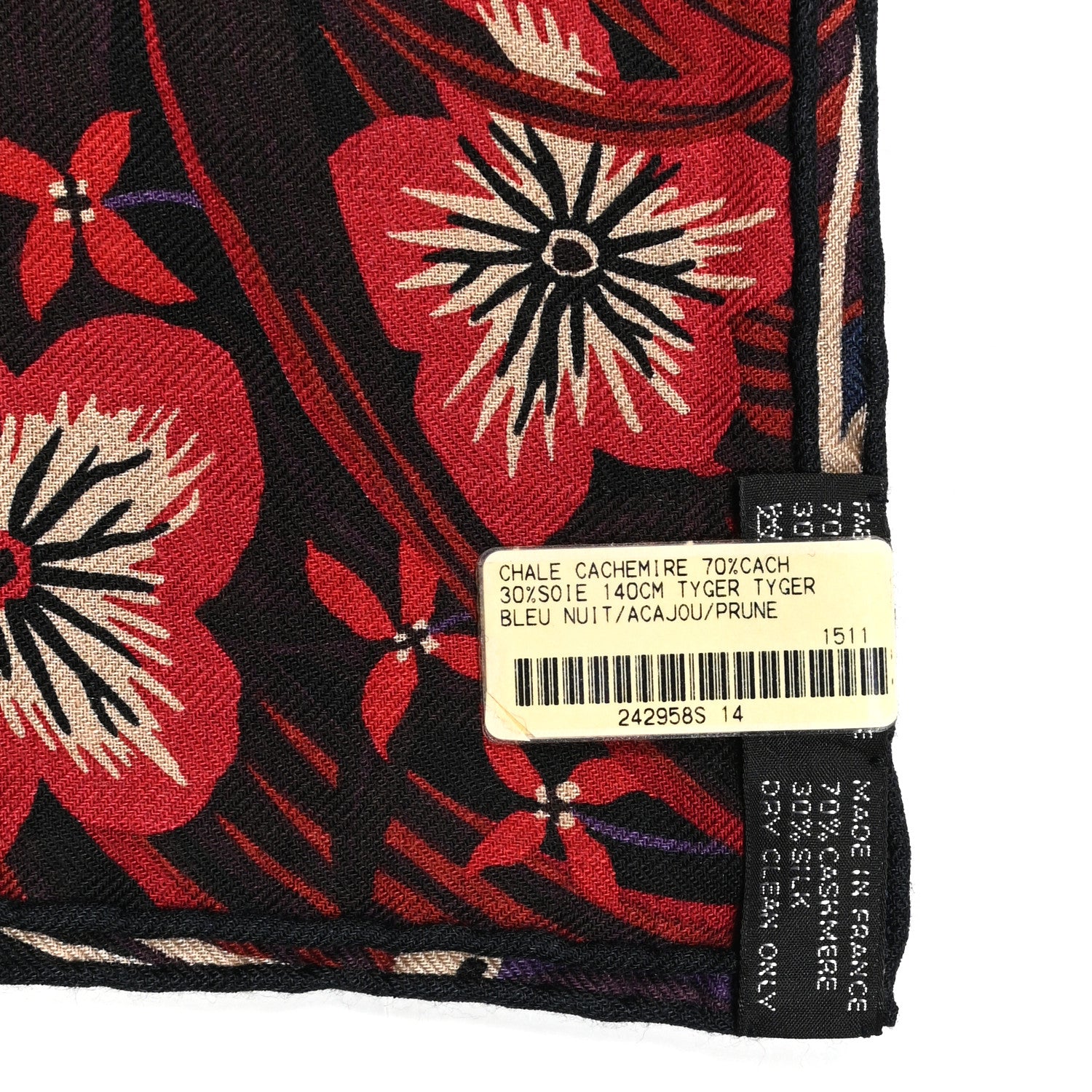 Hermes Cashmere Silk Tyger Tyger Shawl 140 Bleu Nuit Acajou Prune 6 of 6