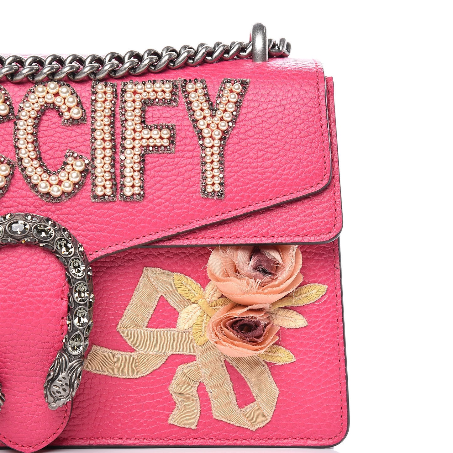 Pebbled Calfskin Embellished Guccify Small Dionysus Shoulder Bag Rosa