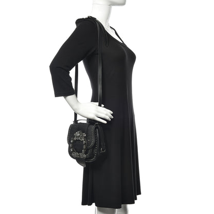 Miu Miu Goatskin Madras Soft Calfskin Crystal Embellished Lady Saddle Black 2 of 12