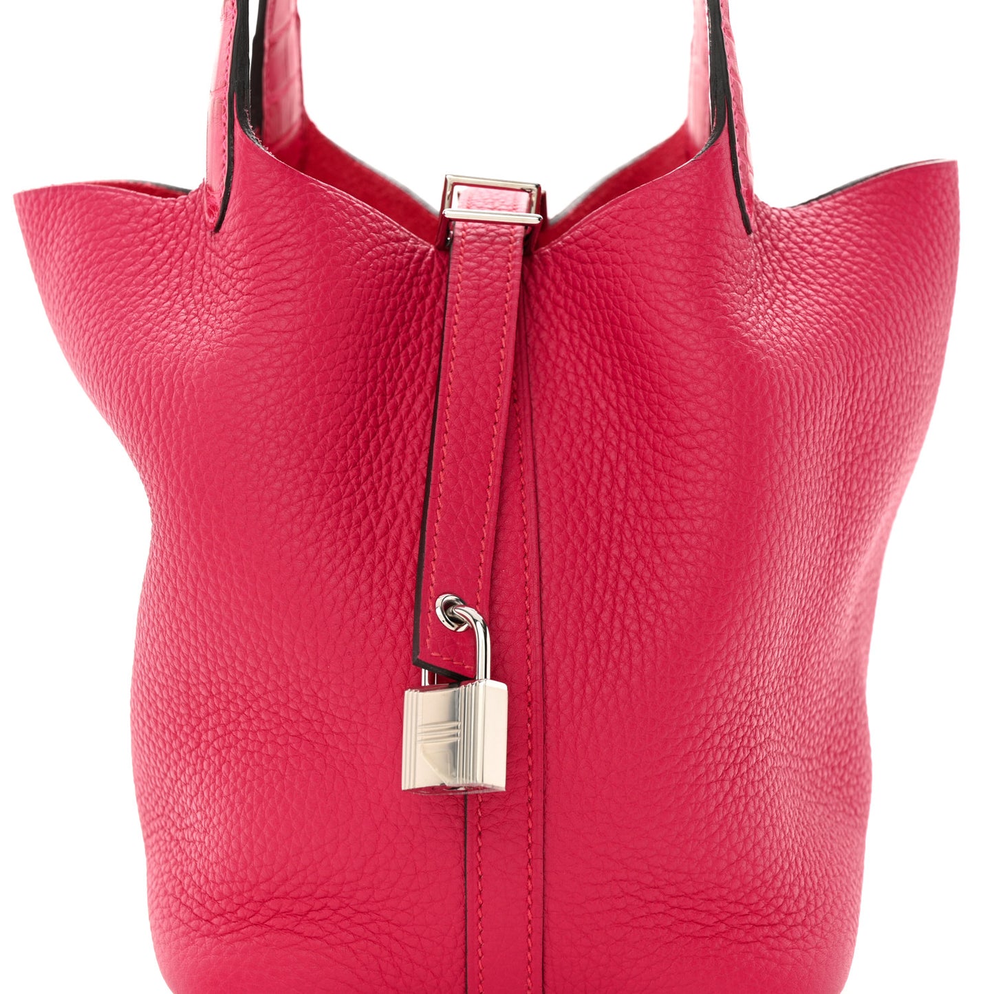 Taurillon Clemence Matte Alligator Picotin Lock Touch 18 PM Framboise