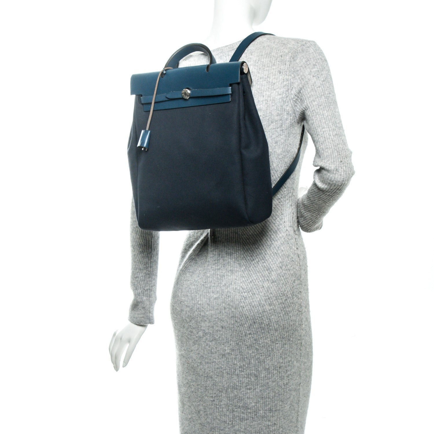 Hermes Toile Vache Calfskin Herbag 30 PM Backpack Navy Bleu 2 of 6