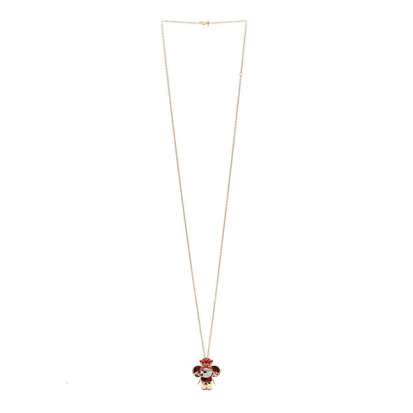 18K Yellow White Gold Lacquer Diamond Spinel Vivienne Red Lion Dance Brooch Necklace