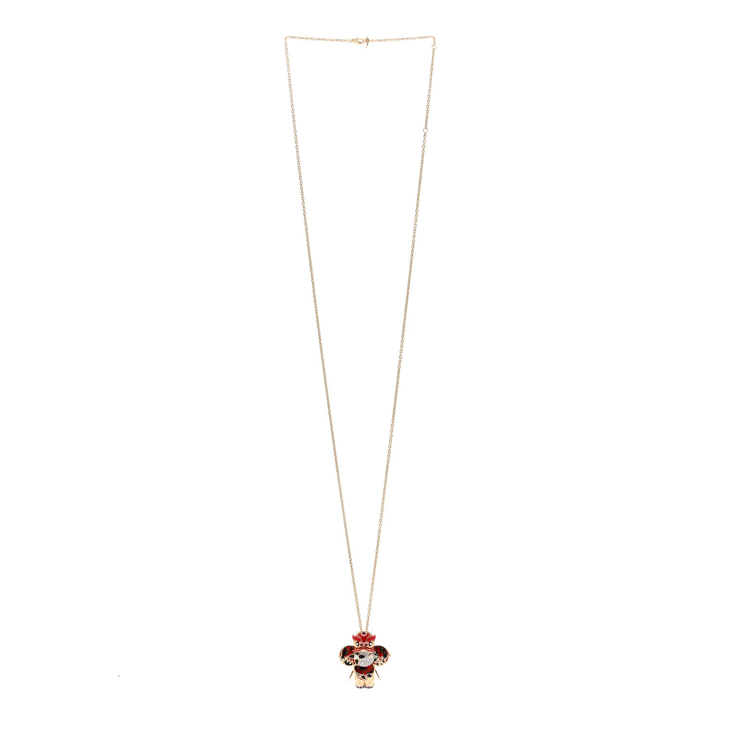 Louis Vuitton 18K Yellow White Gold Lacquer Diamond Spinel Vivienne Red Lion Dance Brooch Necklace 3 of 5