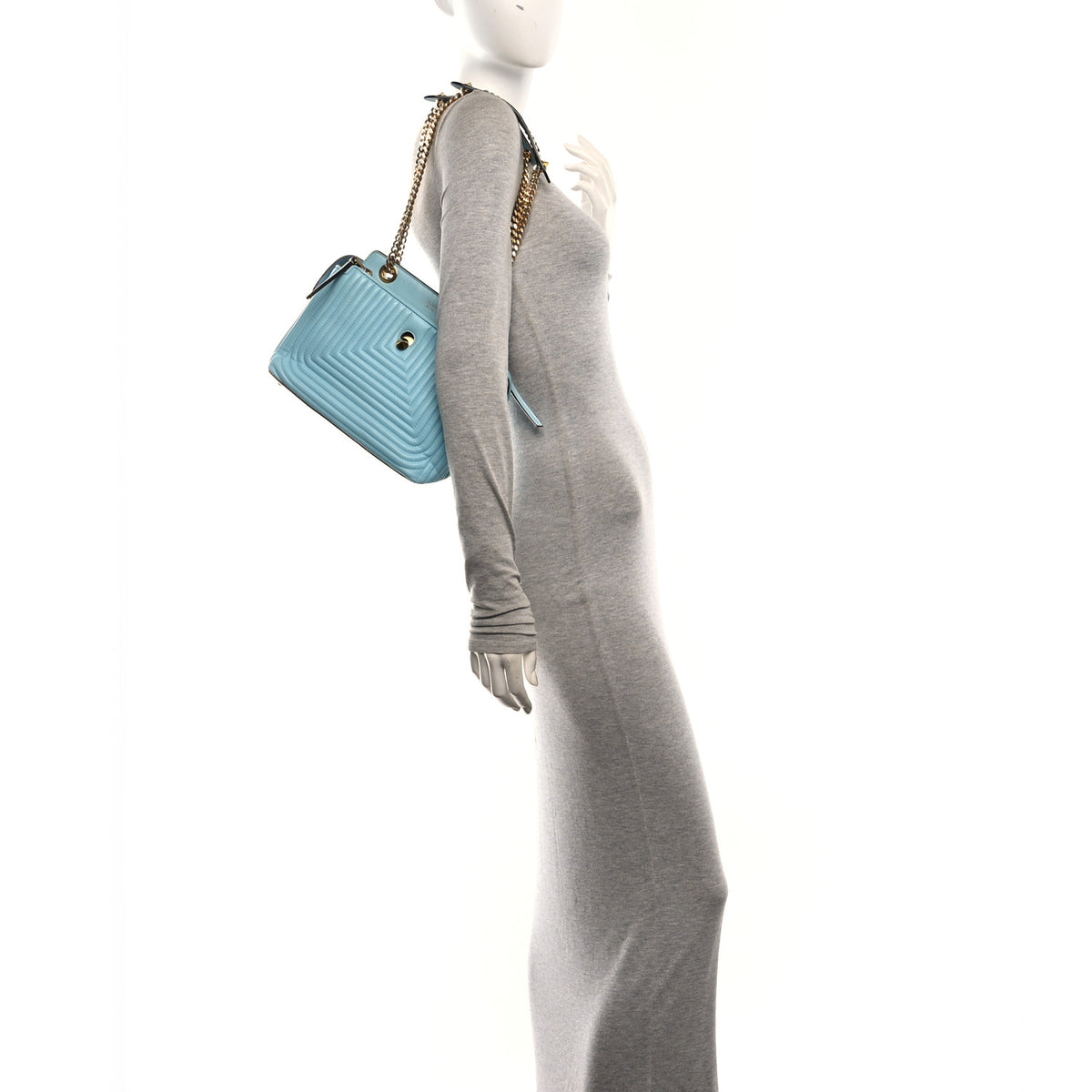 Shiny Nappa Trapuntata Small DotCom Click Top Handle Chain Satchel Light Blue