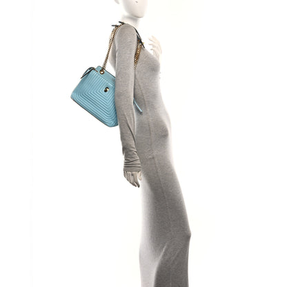 Fendi Shiny Nappa Trapuntata Small DotCom Click Top Handle Chain Satchel Light Blue 2 of 10