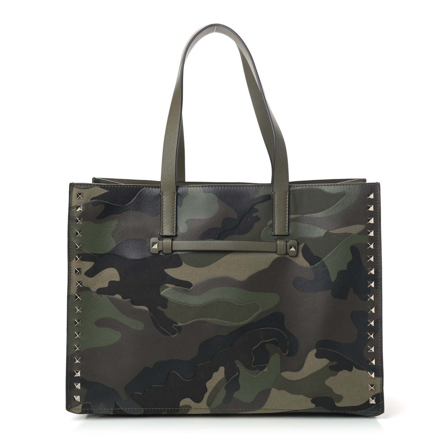Nappa Canvas Camo Medium Rockstud Soft Tote Green