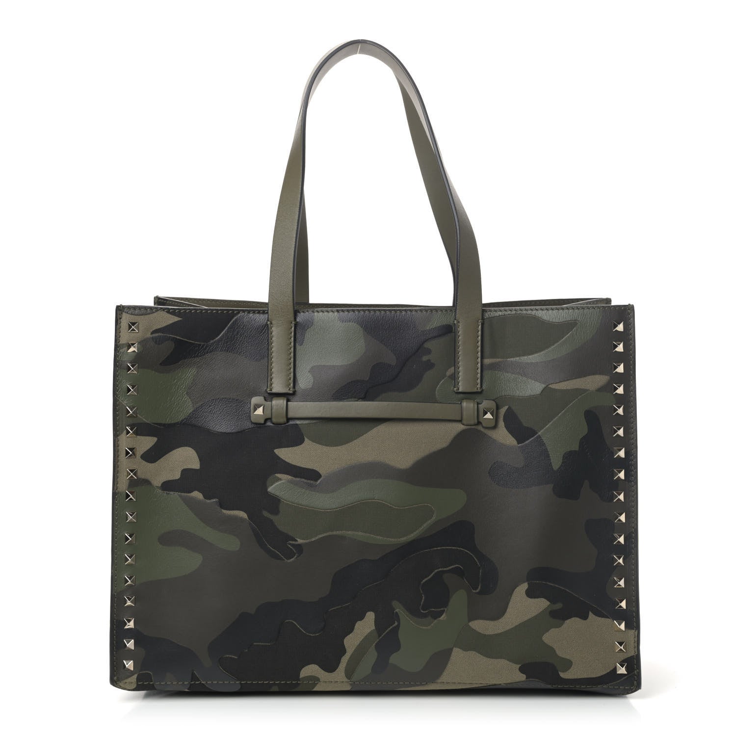 Valentino Garavani Nappa Canvas Camo Medium Rockstud Soft Tote Green 1 of 4