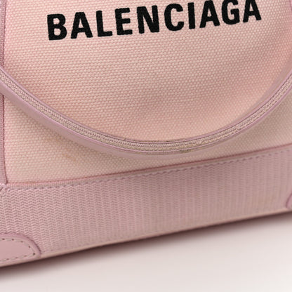 Balenciaga Cotton Canvas Satin Calfskin Navy Cabas XS Pink 12 of 14