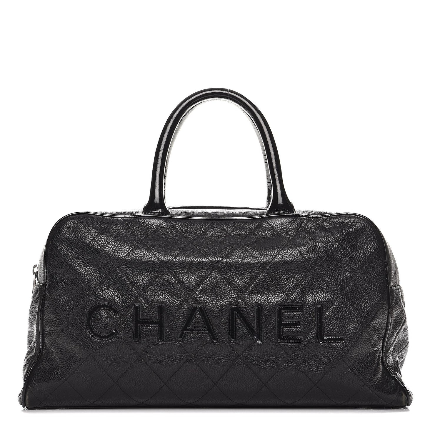 Caviar Patent Quilted Large Bowler Black