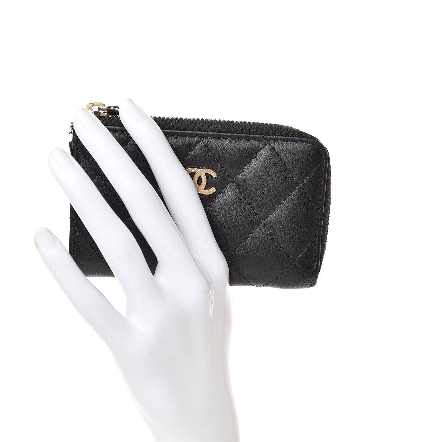 Lambskin Quilted Key Holder Case Black