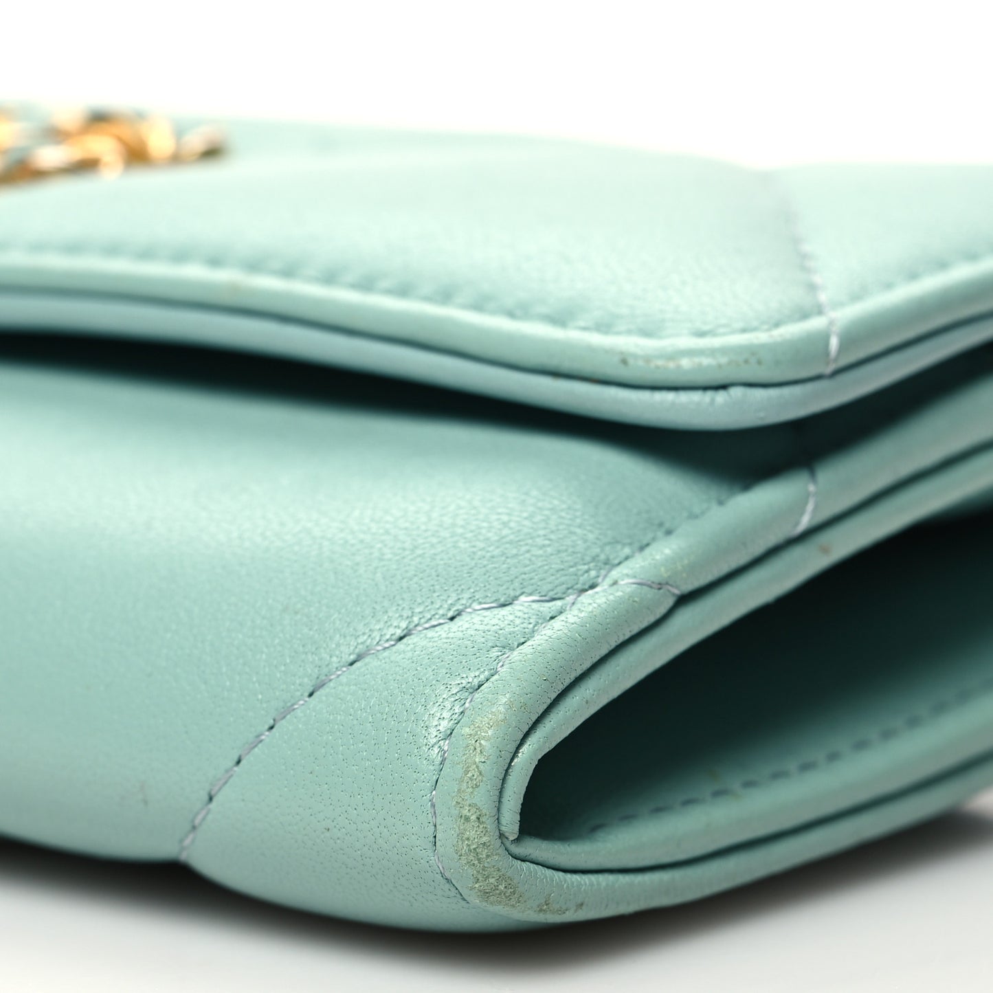 Lambskin Quilted Chanel 19 Flap Wallet Light Blue