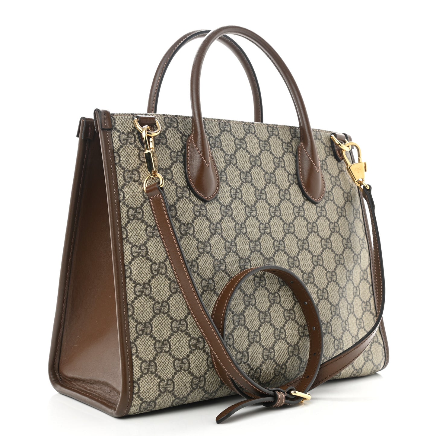 GG Supreme Monogram Azalea Calfskin Small Retro Interlocking G Tote Bag Beige Ebony Brown Sugar