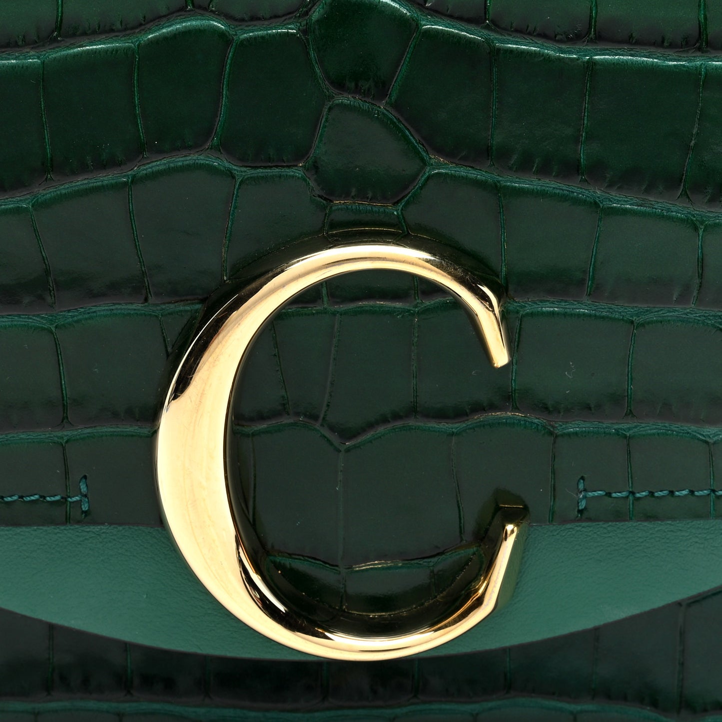 Calfskin Crocodile Embossed Mini C Double Carry Woodsy Green