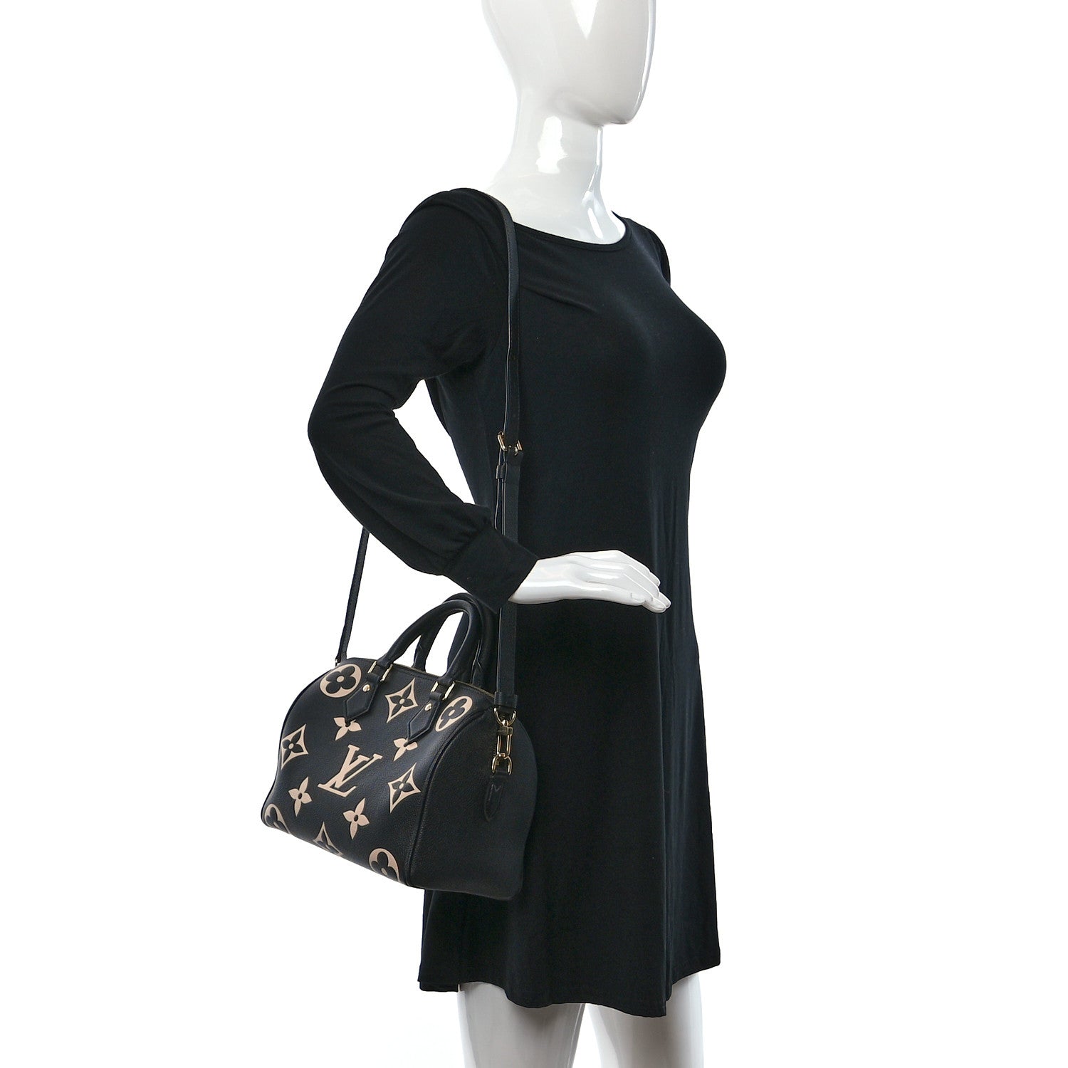 Louis Vuitton Empreinte Monogram Giant Speedy Bandouliere 25 Black Beige 2 of 14