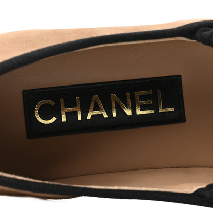 Chanel Suede Kidskin Grosgrain Mary Jane Flats 38 Beige Black 8 of 10