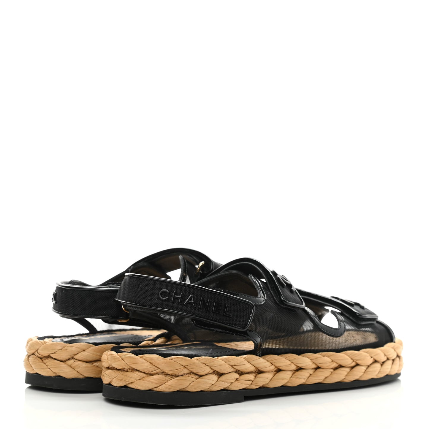 Mesh Patent Calfskin Velcro Dad Sandals 38 Black