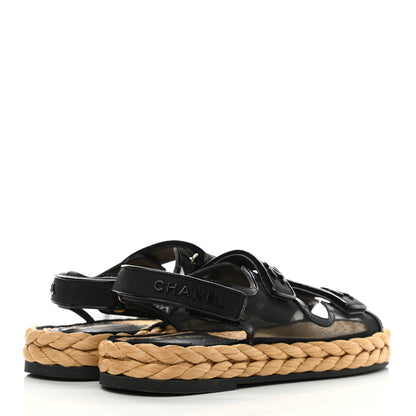 Chanel Mesh Patent Calfskin Velcro Dad Sandals 38 Black 4 of 9