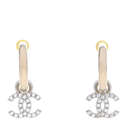 Chanel Metal Crystal CC Hoop Drop Earrings Gold 1 of 5