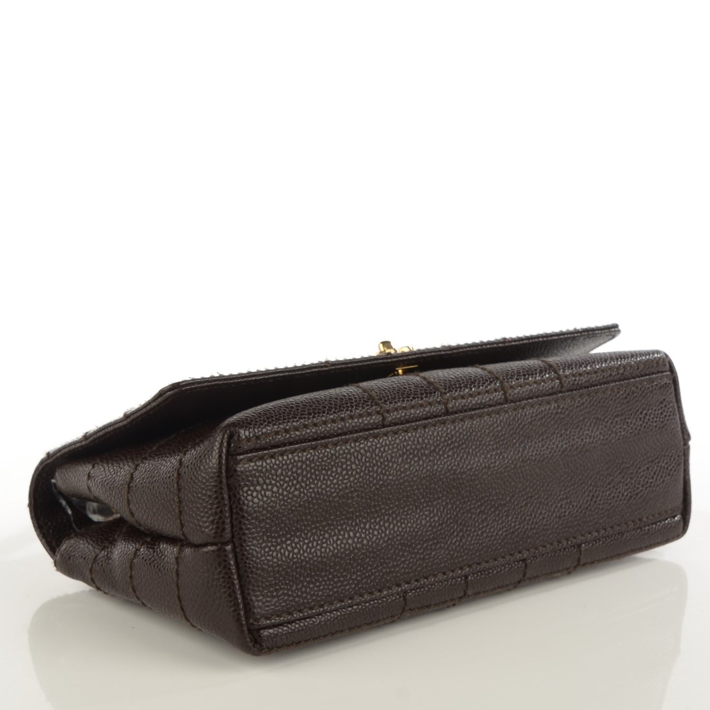 Caviar Square Stitched Small Flap Dark Brown