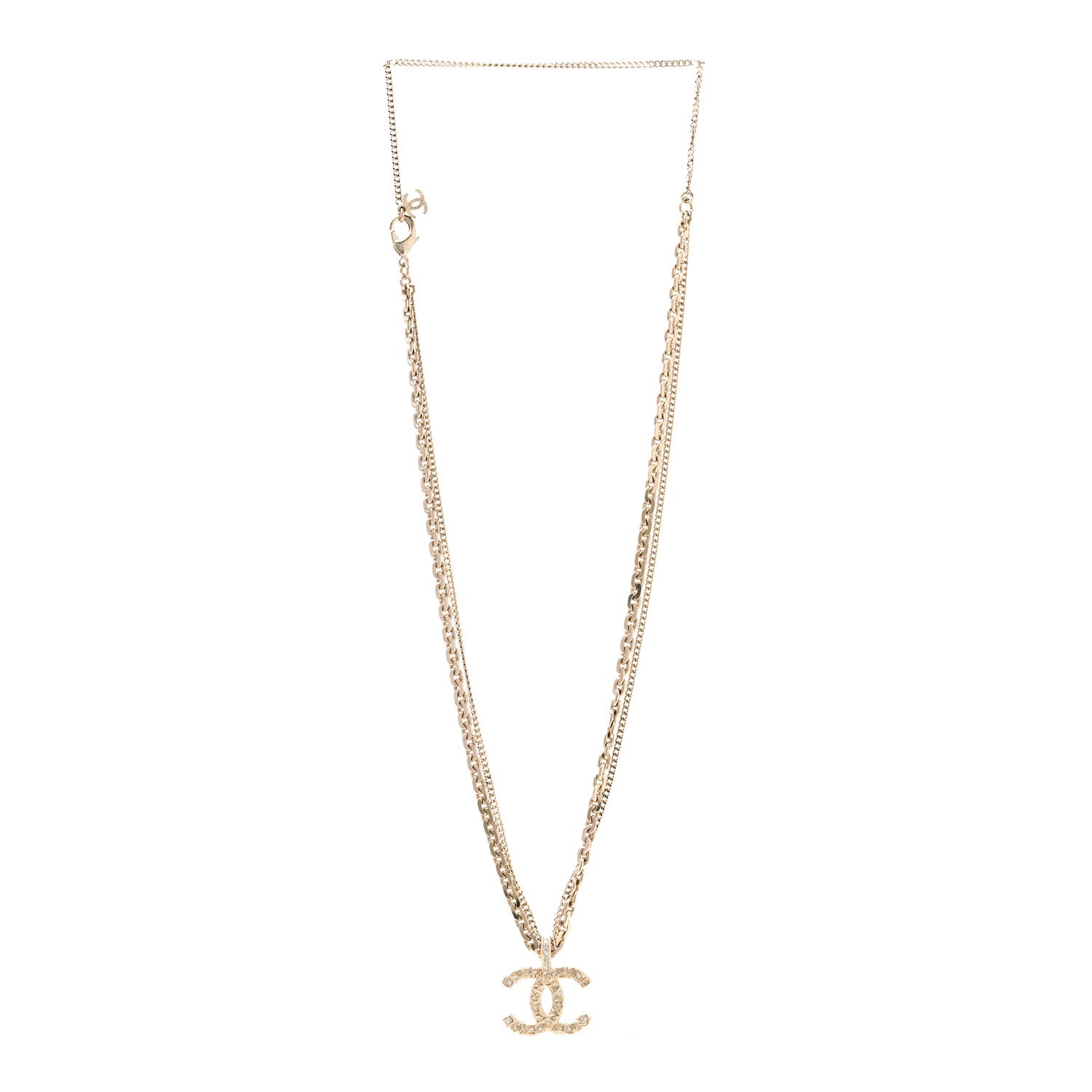 Chanel Crystal CC Multi Strand Chain Necklace Gold 3 of 4