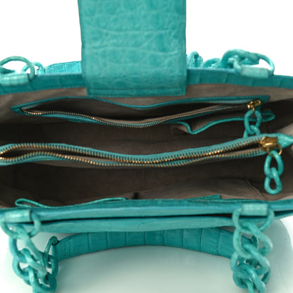 Nancy Gonzalez Glossy Crocodile Chain Tote Turquoise 5 of 10
