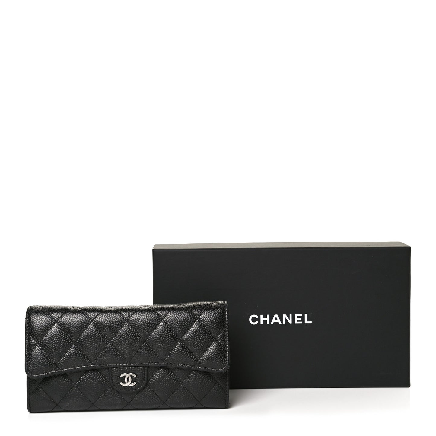 Caviar Quilted Large Gusset Flap Wallet Black