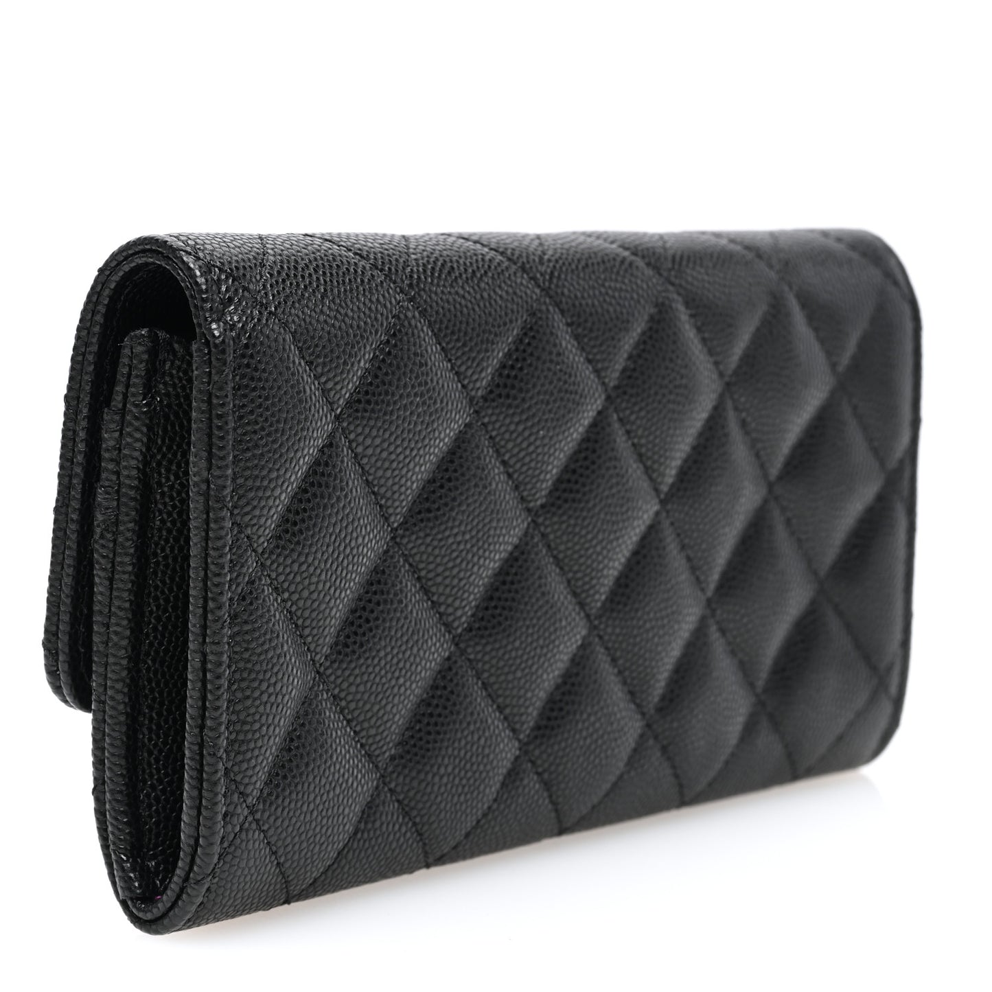 Caviar Quilted Textured CC Flap Wallet Black