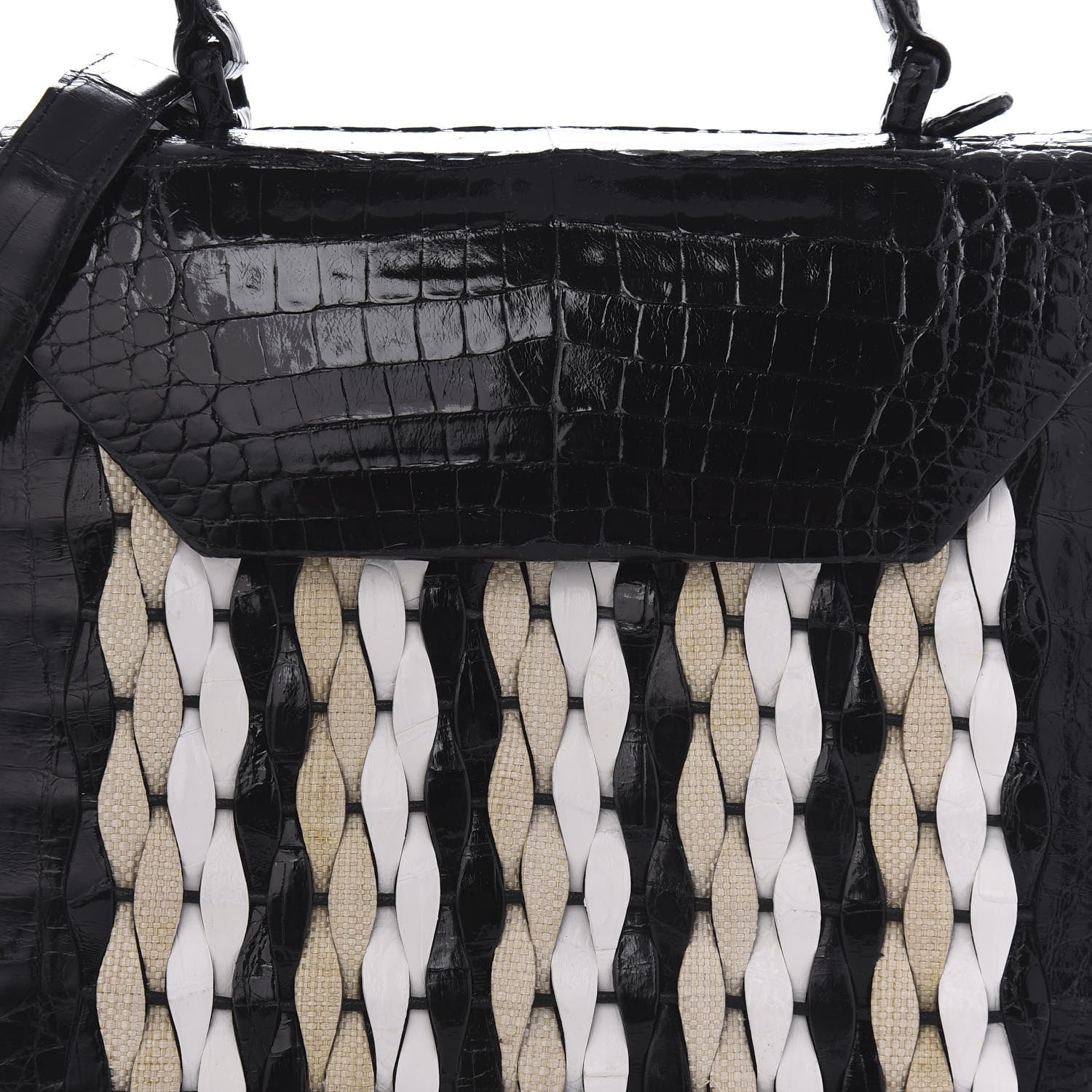Nancy Gonzalez Crocodile Linen Medium Lily Top Handle Bag Black 9 of 10