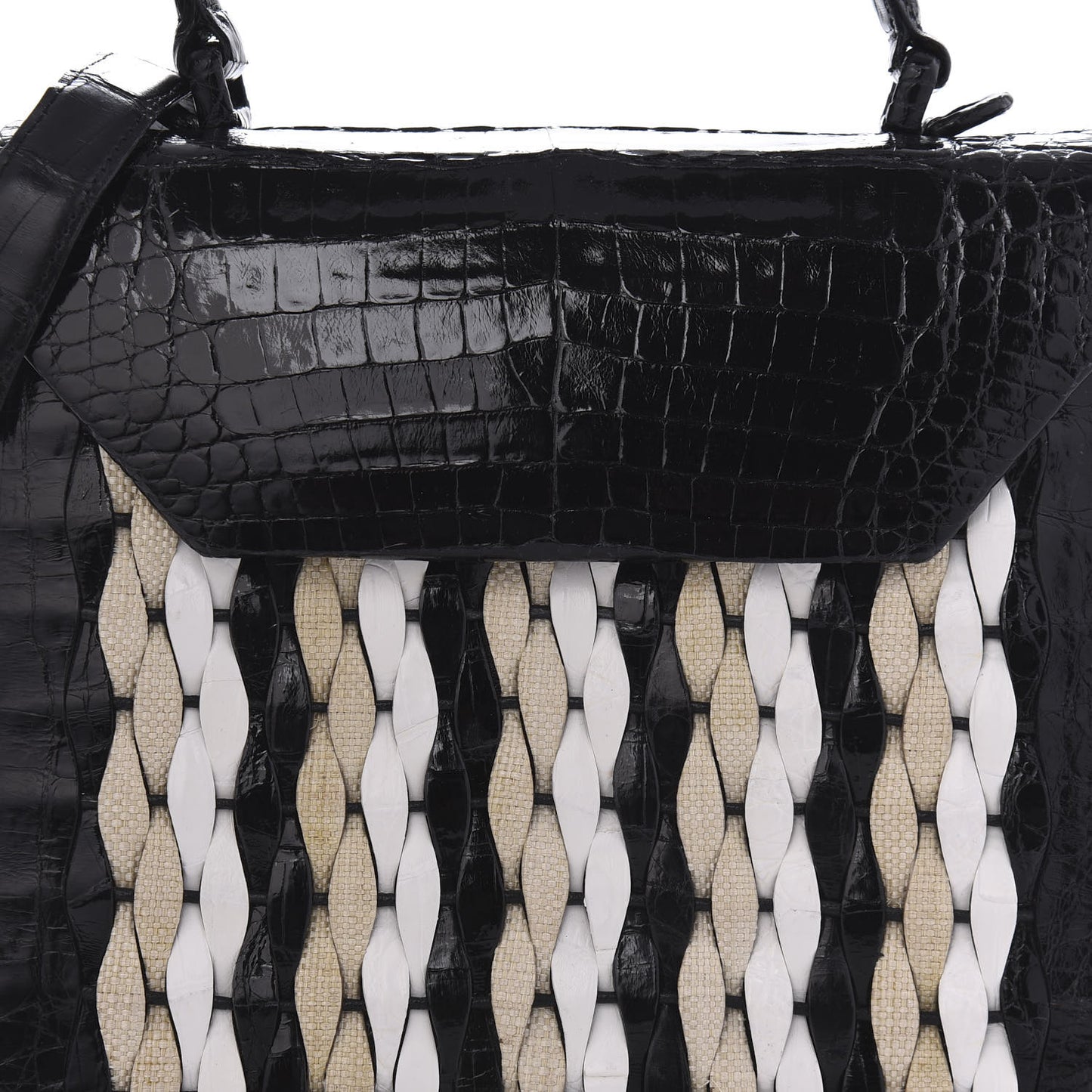 Crocodile Linen Medium Lily Top Handle Bag Black