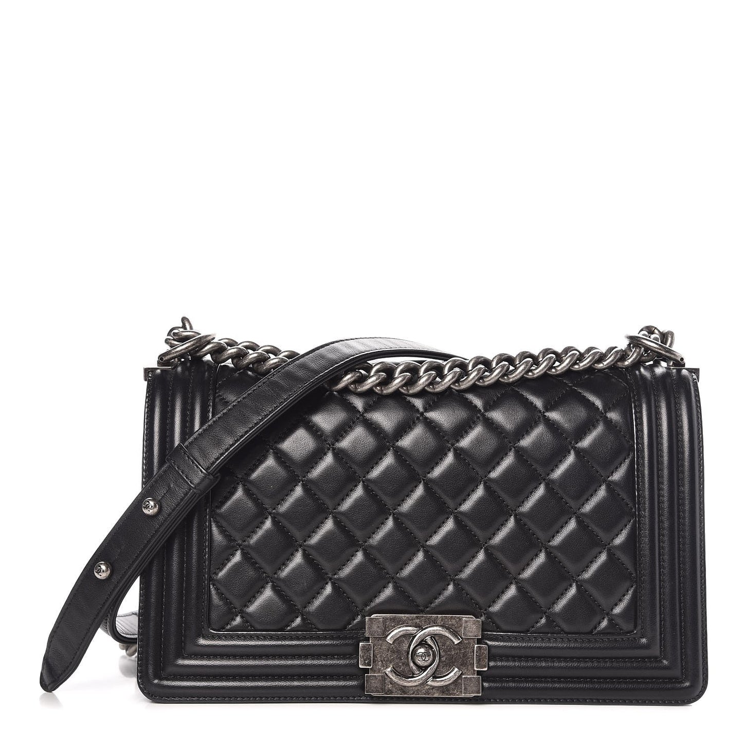 Lambskin Quilted Medium Boy Flap Black