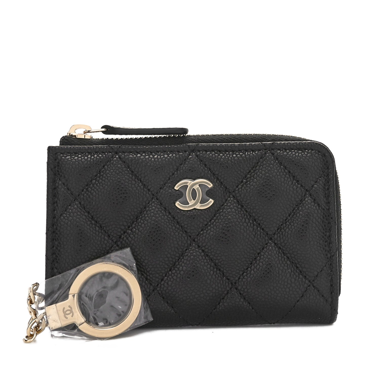 Caviar Quilted Zipped Key Holder Case Black