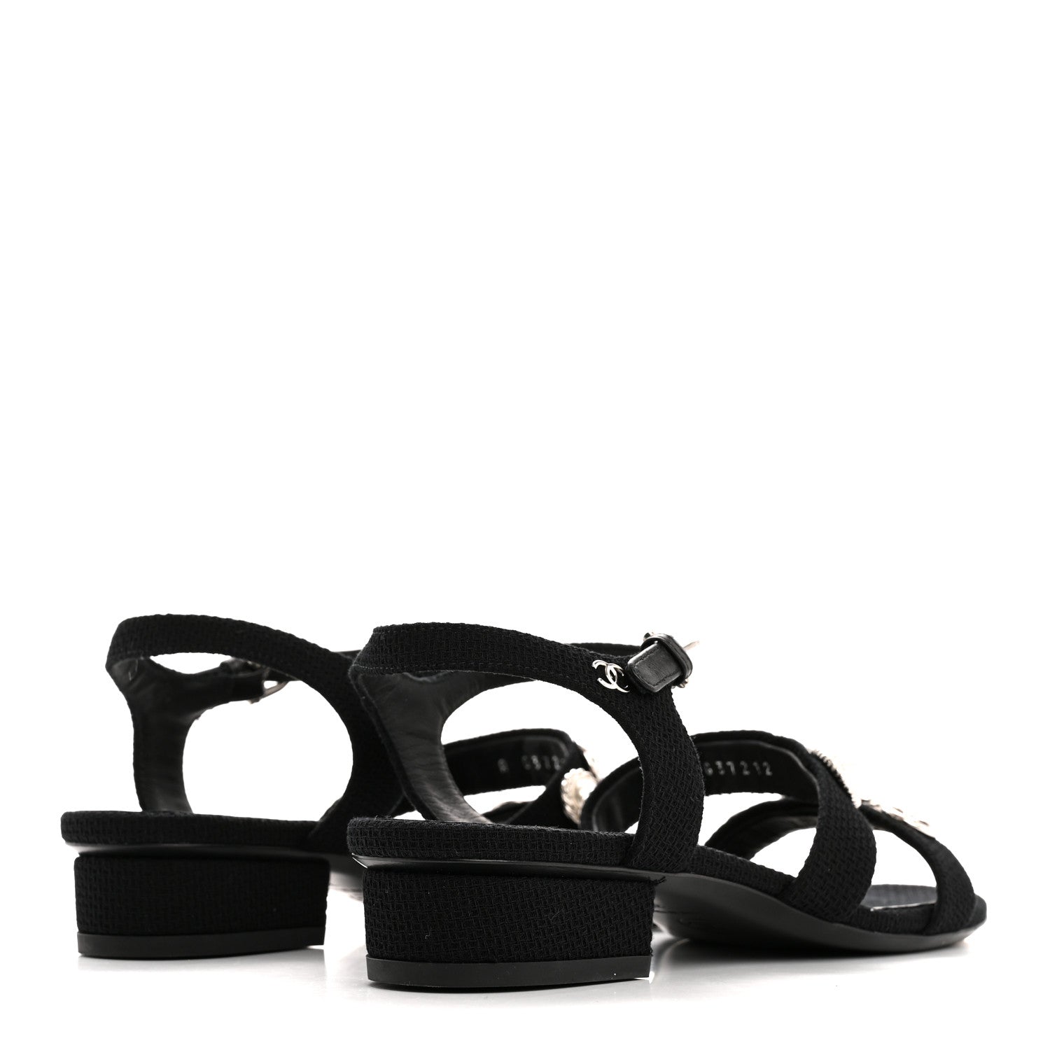 Chanel Tweed Medallion Sandals 38 Black 5 of 9